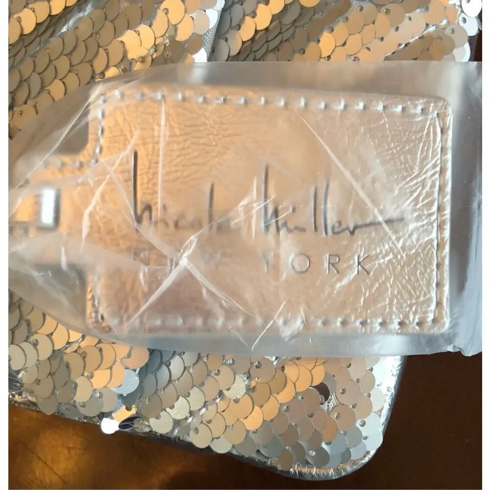 NICOLE MILLER - NWT - Silver Sequined & Vegan Leather Evening Bag. SPARKLY! ♥️